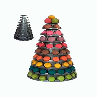 Fila di plastica grigia di Macaron del supporto della torre del PVC Macaron con la base acrilica rotonda