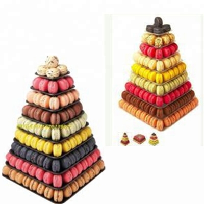 9 Livello di plastica quadrata Macaron Torre Stand Display per l'imballaggio di cibo da asporto francese