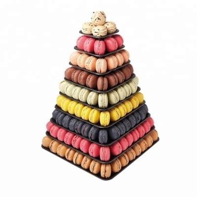 9 Livello di plastica quadrata Macaron Torre Stand Display per l'imballaggio di cibo da asporto francese