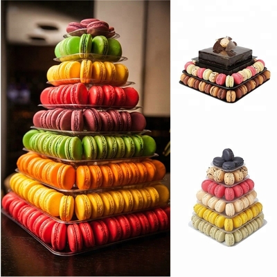 9 Livello di plastica quadrata Macaron Torre Stand Display per l'imballaggio di cibo da asporto francese