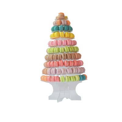 Imballaggio a base di maccherone nero chiaro a 10 livelli Blister Tower Stand con decorazione acrilica migliore torta