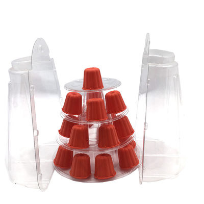 Mini trasparente di plastica 4 livelli Canele Torre Stand per l'esposizione Canele / macaron e decorazione della torta