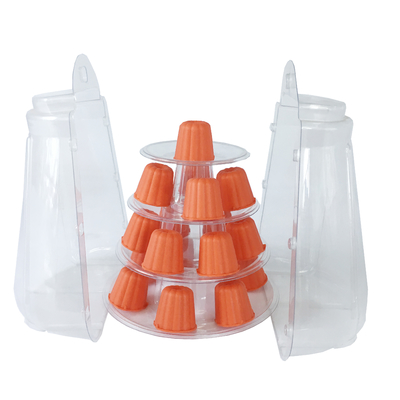 Mini trasparente di plastica 4 livelli Canele Torre Stand per l'esposizione Canele / macaron e decorazione della torta