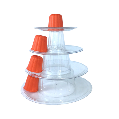 Mini trasparente di plastica 4 livelli Canele Torre Stand per l'esposizione Canele / macaron e decorazione della torta