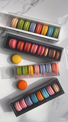 Imballaggio di maccheroni di plastica che protegge e presenta dolci dolci francesi con stile e comodità