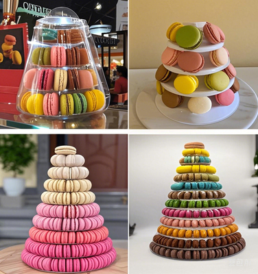 6 strati di livello Macaron Tower 10 strati di livello Macaron Tower Stand con fondo acrilico