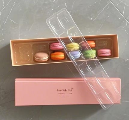 Imballaggio ecologico trasparente di macaroni con stampa personalizzata per lo stand e la scatola regalo