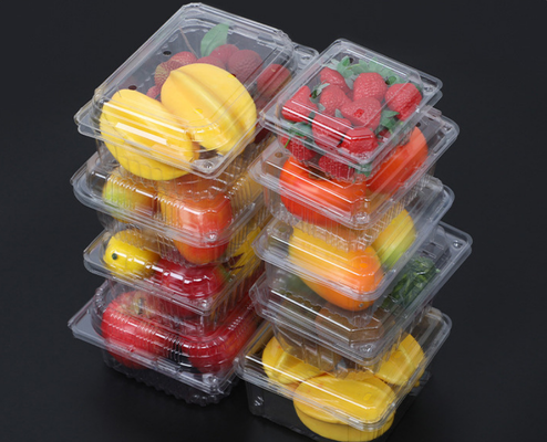 Cassetta per frutta usa e getta all'ingrosso con coperchio trasparente e blister in plastica spessa per l'imballaggio da asporto di scatole da taglio per frutta, realizzate su misura