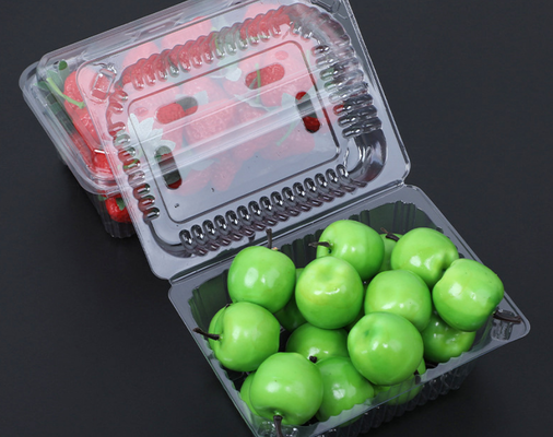 Cassetta per frutta usa e getta all'ingrosso con coperchio trasparente e blister in plastica spessa per l'imballaggio da asporto di scatole da taglio per frutta, realizzate su misura