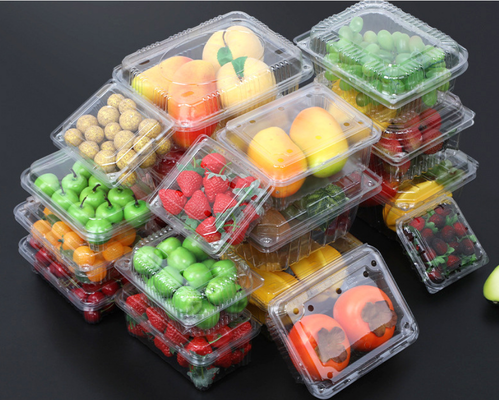 Cassetta per frutta usa e getta all'ingrosso con coperchio trasparente e blister in plastica spessa per l'imballaggio da asporto di scatole da taglio per frutta, realizzate su misura